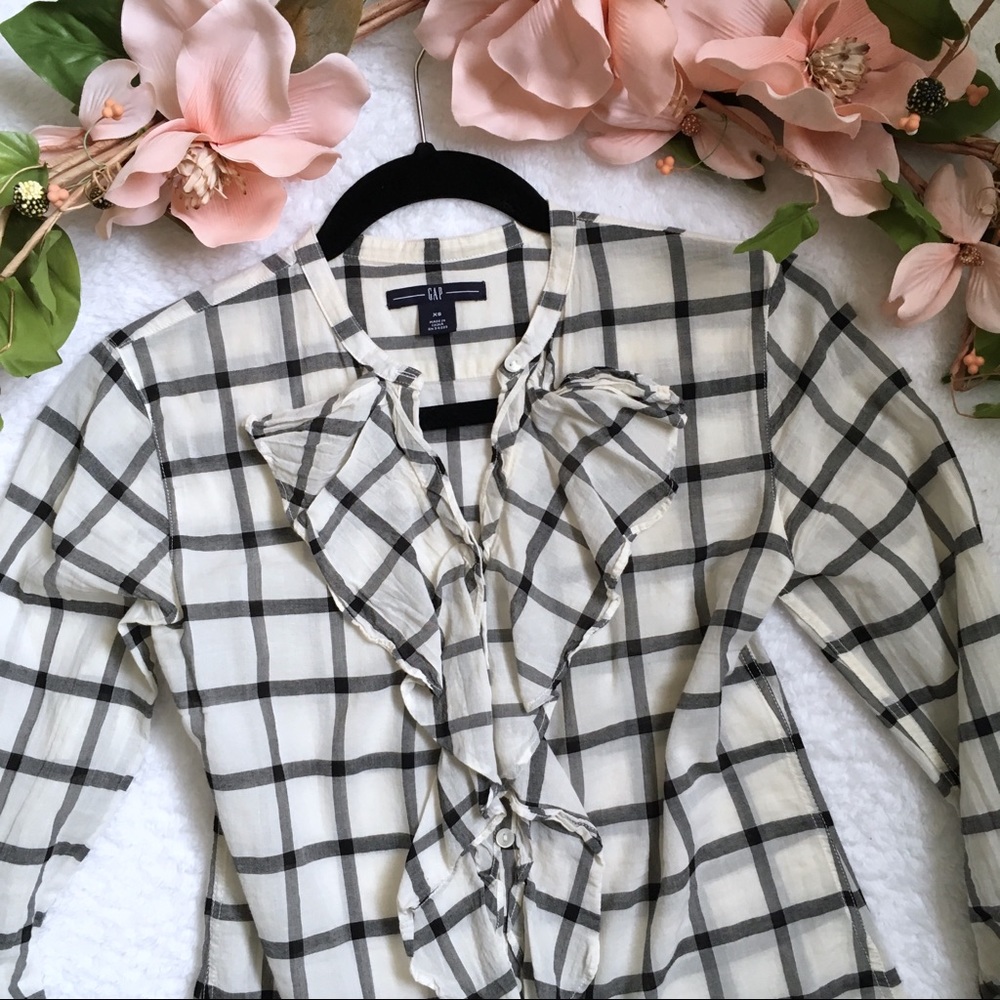 Gap | grid print long sleeve button up blouse